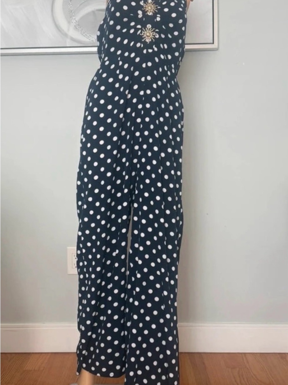 Navy and white Polka Dot Wide-Leg Jumpsuit